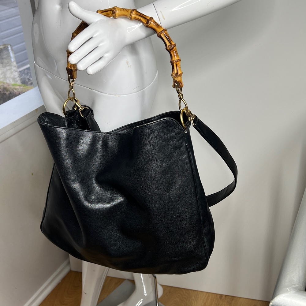 Gucci Black Leather Curved Bamboo Handle Leather Strap Crossbody Bag - Picture 4 of 11